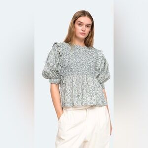 SEA New York Puff Sleeve Smocked Top in Apple size L